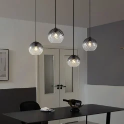 QAZQA Pendelleuchten|Wohnzimmerlampen*Art-Deco-Hängelampe schwarz mit Rauchglas rechteckig 4-flammig - Bao