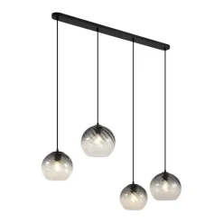 QAZQA Pendelleuchten|Wohnzimmerlampen*Art-Deco-Hängelampe schwarz mit Rauchglas rechteckig 4-flammig - Bao