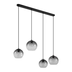 QAZQA Pendelleuchten|Wohnzimmerlampen*Art-Deco-Hängelampe schwarz mit Rauchglas rechteckig 4-flammig - Bao