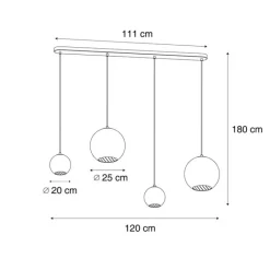 QAZQA Pendelleuchten|Wohnzimmerlampen*Art-Deco-Hängelampe schwarz mit Rauchglas rechteckig 4-flammig - Bao