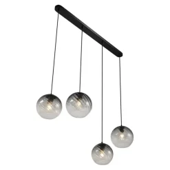 QAZQA Pendelleuchten|Wohnzimmerlampen*Art-Deco-Hängelampe schwarz mit Rauchglas rechteckig 4-flammig - Bao