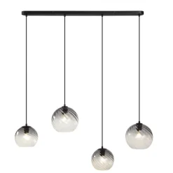 QAZQA Pendelleuchten|Wohnzimmerlampen*Art-Deco-Hängelampe schwarz mit Rauchglas rechteckig 4-flammig - Bao