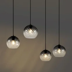 QAZQA Pendelleuchten|Wohnzimmerlampen*Art-Deco-Hängelampe schwarz mit Rauchglas rechteckig 4-flammig - Bao