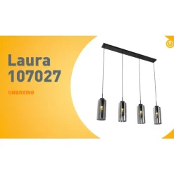 QAZQA Schlafzimmerlampen|Küchenlampen*Art-Deco-Hängelampe schwarz mit Rauchglas 4-flammig – Laura