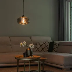 QAZQA Pendelleuchten|Wohnzimmerlampen*Art-Deco-Hängelampe schwarz mit Rauchglas - Bizle