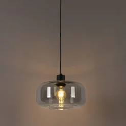 QAZQA Pendelleuchten|Wohnzimmerlampen*Art-Deco-Hängelampe schwarz mit Rauchglas - Bizle