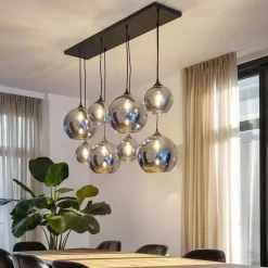 QAZQA Schlafzimmerlampen|Küchenlampen*Art-Deco-Hängelampe schwarz mit Rauchglas 8-flammig – Sandra