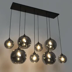 QAZQA Schlafzimmerlampen|Küchenlampen*Art-Deco-Hängelampe schwarz mit Rauchglas 8-flammig – Sandra