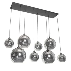 QAZQA Schlafzimmerlampen|Küchenlampen*Art-Deco-Hängelampe schwarz mit Rauchglas 8-flammig – Sandra