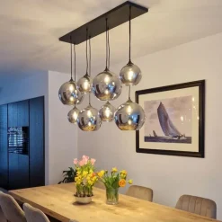 QAZQA Schlafzimmerlampen|Küchenlampen*Art-Deco-Hängelampe schwarz mit Rauchglas 8-flammig – Sandra