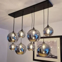 QAZQA Schlafzimmerlampen|Küchenlampen*Art-Deco-Hängelampe schwarz mit Rauchglas 8-flammig – Sandra