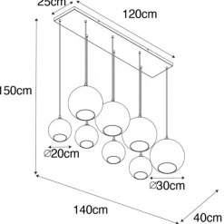 QAZQA Schlafzimmerlampen|Küchenlampen*Art-Deco-Hängelampe schwarz mit Rauchglas 8-flammig – Sandra