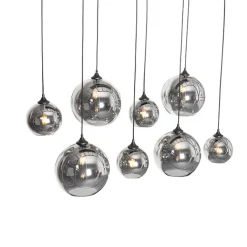 QAZQA Schlafzimmerlampen|Küchenlampen*Art-Deco-Hängelampe schwarz mit Rauchglas 8-flammig – Sandra