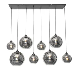 QAZQA Schlafzimmerlampen|Küchenlampen*Art-Deco-Hängelampe schwarz mit Rauchglas 8-flammig – Sandra