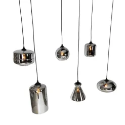 QAZQA Pendelleuchten|Wohnzimmerlampen*Art-Deco-Hängelampe schwarz mit Rauchglas 6 Lichter - Wallace