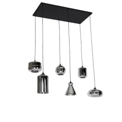 QAZQA Pendelleuchten|Wohnzimmerlampen*Art-Deco-Hängelampe schwarz mit Rauchglas 6 Lichter - Wallace