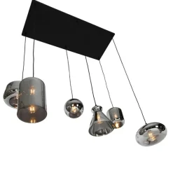 QAZQA Pendelleuchten|Wohnzimmerlampen*Art-Deco-Hängelampe schwarz mit Rauchglas 6 Lichter - Wallace