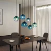 QAZQA Schlafzimmerlampen|Küchenlampen*Art-Deco-Hängeleuchte schwarz mit ovaler Deckenplatte und grünem und blauem Glas 6-flammig - Douglass