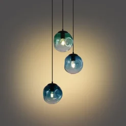 QAZQA Pendelleuchten|Wohnzimmerlampen*Art-Deco-Hängeleuchte schwarz mit blauem und grünem Glas 3-flammig - Douglass
