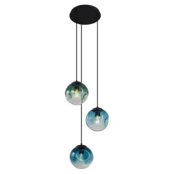 QAZQA Pendelleuchten|Wohnzimmerlampen*Art-Deco-Hängeleuchte schwarz mit blauem und grünem Glas 3-flammig - Douglass