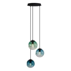 QAZQA Pendelleuchten|Wohnzimmerlampen*Art-Deco-Hängeleuchte schwarz mit blauem und grünem Glas 3-flammig - Douglass