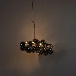 QAZQA Schlafzimmerlampen|Esszimmerlampen*Art-Deco-Hängeleuchte schwarz mit Rauchglas 8-flammig - Uvas
