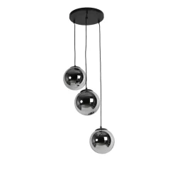 QAZQA Pendelleuchten|Wohnzimmerlampen*Art-Deco-Pendelleuchte schwarz mit Rauchglas 3-flammig - Pallon
