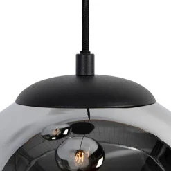 QAZQA Pendelleuchten|Wohnzimmerlampen*Art-Deco-Pendelleuchte schwarz mit Rauchglas 3-flammig - Pallon