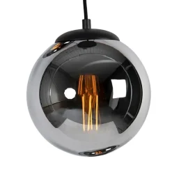QAZQA Pendelleuchten|Wohnzimmerlampen*Art-Deco-Pendelleuchte schwarz mit Rauchglas 3-flammig - Pallon