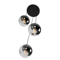 QAZQA Pendelleuchten|Wohnzimmerlampen*Art-Deco-Pendelleuchte schwarz mit Rauchglas 3-flammig - Pallon