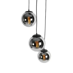 QAZQA Pendelleuchten|Wohnzimmerlampen*Art-Deco-Pendelleuchte schwarz mit Rauchglas 3-flammig - Pallon