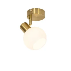 Kinder QAZQA Kinderzimmerlampen|Deckenstrahler*Art-Deco-Spot Gold mit Opalglas verstellbar – Anouk