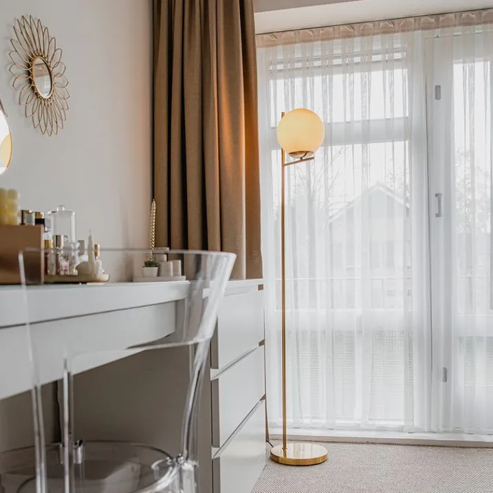 QAZQA Küchenlampen|Stehlampen*Art-Deco-Stehlampe aus Gold und Opalglas – Flore