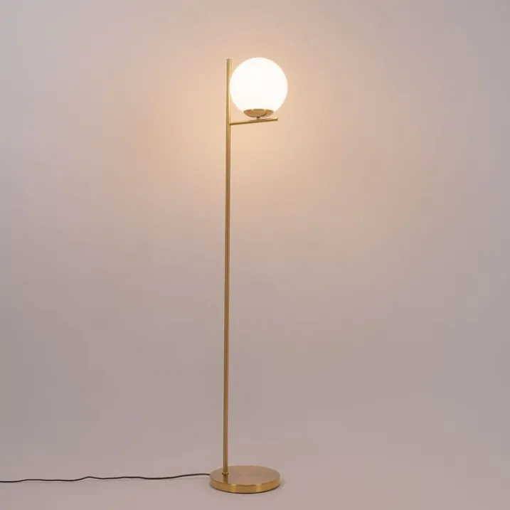 QAZQA Küchenlampen|Stehlampen*Art-Deco-Stehlampe aus Gold und Opalglas – Flore