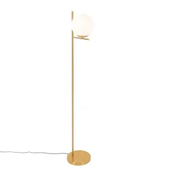 QAZQA Küchenlampen|Stehlampen*Art-Deco-Stehlampe aus Gold und Opalglas – Flore