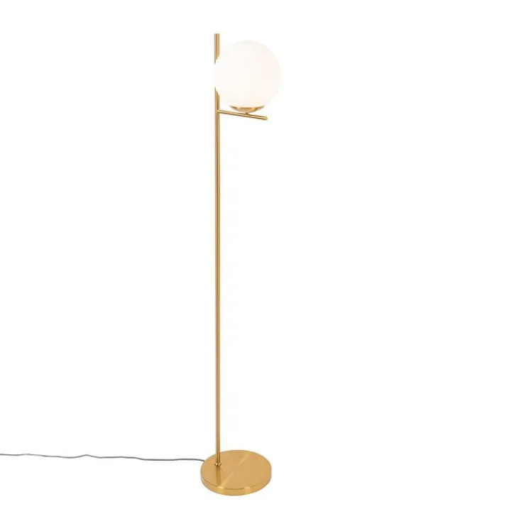 QAZQA Küchenlampen|Stehlampen*Art-Deco-Stehlampe aus Gold und Opalglas – Flore