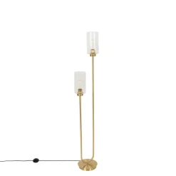 QAZQA Stehlampen|Wohnzimmerlampen*Art-Deco-Stehlampe Gold mit Glas 2-flammig - Laura