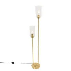 QAZQA Stehlampen|Wohnzimmerlampen*Art-Deco-Stehlampe Gold mit Glas 2-flammig - Laura