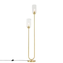 QAZQA Stehlampen|Wohnzimmerlampen*Art-Deco-Stehlampe Gold mit Glas 2-flammig - Laura
