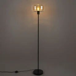 QAZQA Schlafzimmerlampen|Küchenlampen*Art-Deco-Stehlampe schwarz mit braunem Glas - Bizle