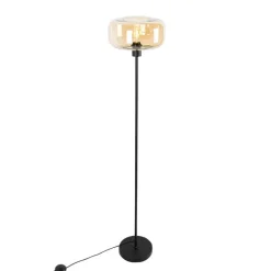 QAZQA Schlafzimmerlampen|Küchenlampen*Art-Deco-Stehlampe schwarz mit braunem Glas - Bizle