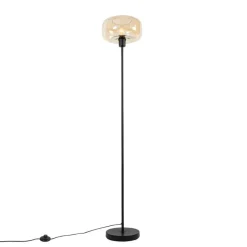 QAZQA Schlafzimmerlampen|Küchenlampen*Art-Deco-Stehlampe schwarz mit braunem Glas - Bizle