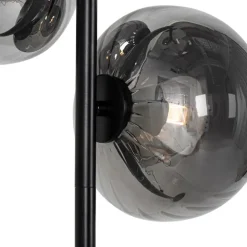 QAZQA Schlafzimmerlampen|Küchenlampen*Art-Deco-Stehlampe schwarz mit Rauchglas 3-flammig – Ayesha