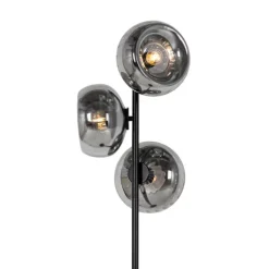 QAZQA Schlafzimmerlampen|Küchenlampen*Art-Deco-Stehlampe schwarz mit Rauchglas 3-flammig – Ayesha