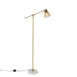 QAZQA Stehlampen|Wohnzimmerlampen*Art-Deco-Stehleuchte aus Bronze mit Marmor und bernsteinfarbenem Glas – Nina