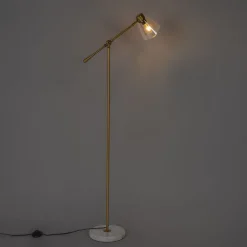 QAZQA Stehlampen|Wohnzimmerlampen*Art-Deco-Stehleuchte aus Bronze mit Marmor und bernsteinfarbenem Glas – Nina