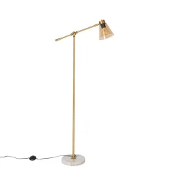 QAZQA Stehlampen|Wohnzimmerlampen*Art-Deco-Stehleuchte aus Bronze mit Marmor und bernsteinfarbenem Glas – Nina