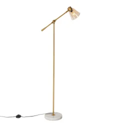 QAZQA Stehlampen|Wohnzimmerlampen*Art-Deco-Stehleuchte aus Bronze mit Marmor und bernsteinfarbenem Glas – Nina