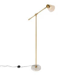 QAZQA Stehlampen|Wohnzimmerlampen*Art-Deco-Stehleuchte aus Bronze mit Marmor und bernsteinfarbenem Glas – Nina