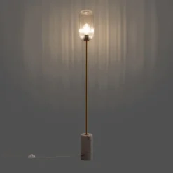 QAZQA Stehlampen|Wohnzimmerlampen*Art-Deco-Stehleuchte aus Messing mit klarem Glas - Rid